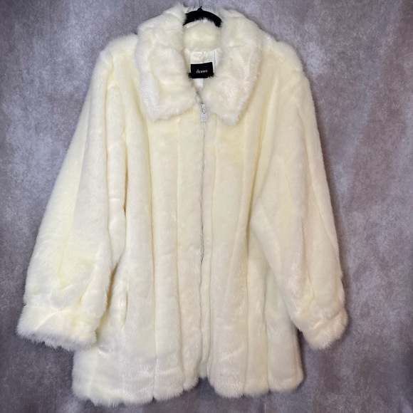 dennis basso Jackets & Blazers - Vintage 80s Dennis Basso Faux Fur Jacket Womens 1X Cream Off-White Mob Wife Luxe